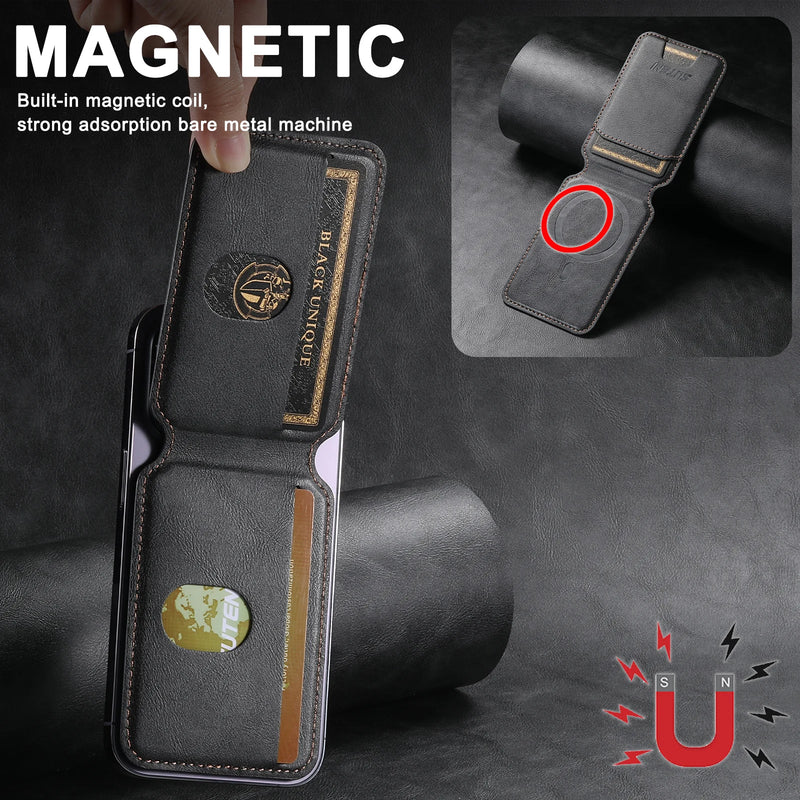 Luxury Leather Cellphone Magsafe Magnetic Card Holder For IPhone 14 11 12 13 15 Pro Max 15Plus Phone Bank ID Card Wallet Case